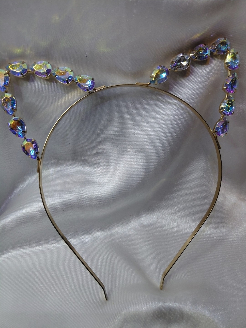 Cat Ear Headband - Gold WITH Iridescent STONES